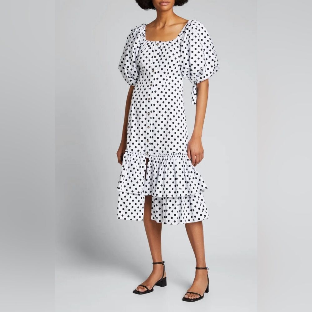 Beulah STYLE Isaiah 62:4 Off The Shoulder Polka Dot Dress White Black L